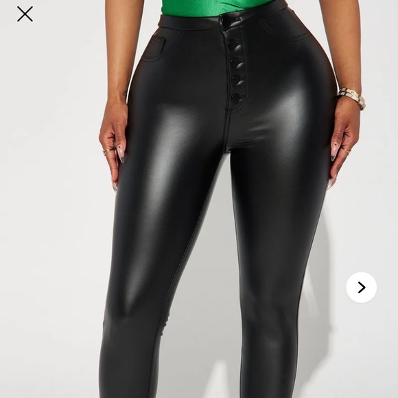 Sleek Black Button-Up Faux Leather Pants - Picture 1 of 9